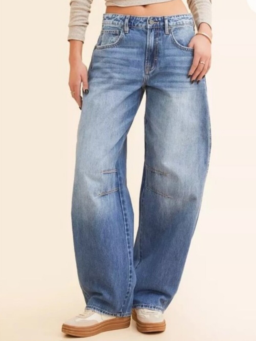 Hidden Sammie High Rise Barrel Jeans Medium Wash Relaxed Cropped Fit Size 27